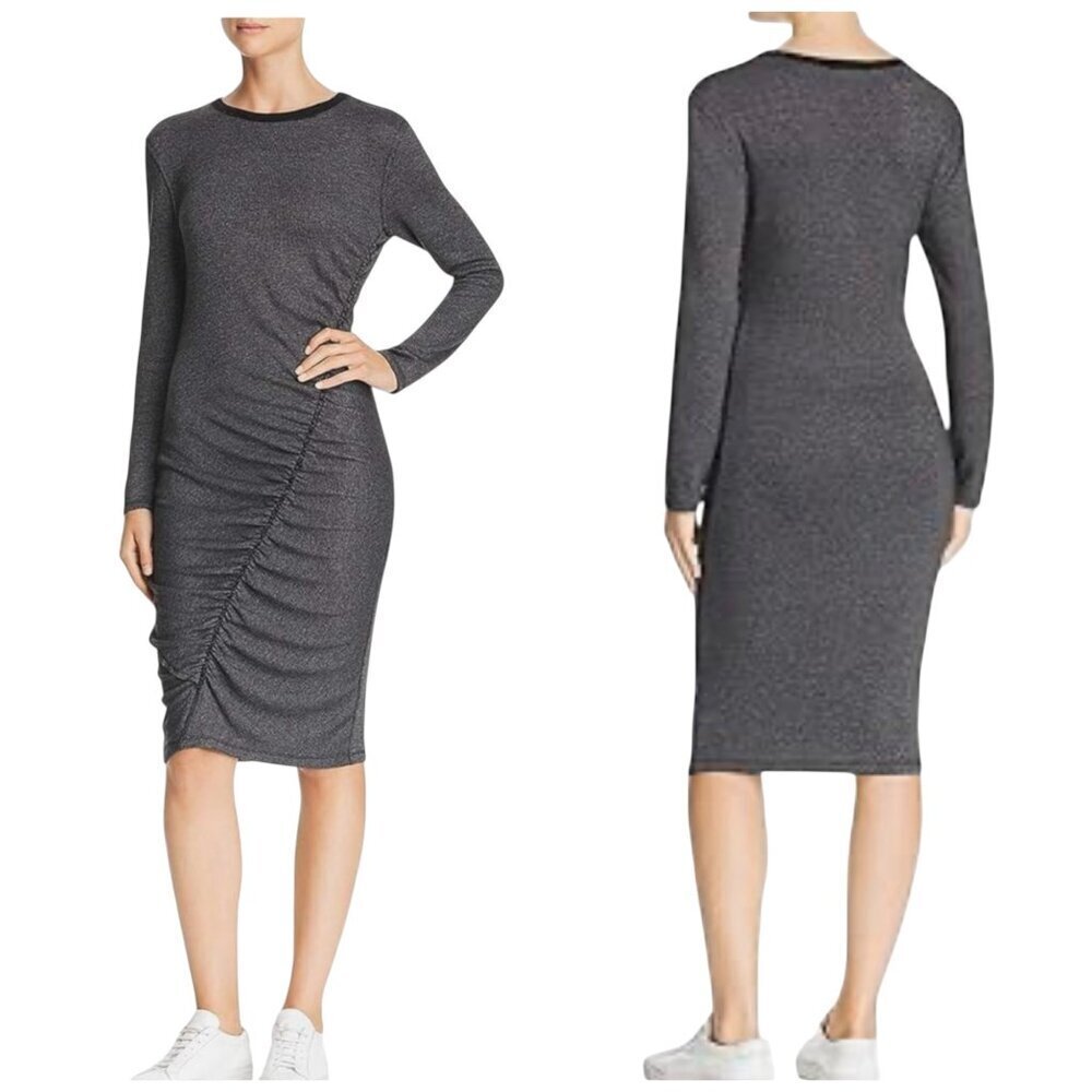Splendid Logan Ruched Long Sleeve Bodycon Dress XS Gray Made in USA
